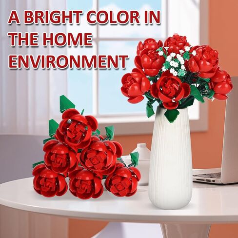 Flower Bouquet Building Kit, 1000 Pcs Botanical Collection, Rose Bouquet, Artificial Flowers for Home Decoration, for Valentine's Day, Birthdays for Adults, Women, Mothers, and Girls in Saudi Arabia