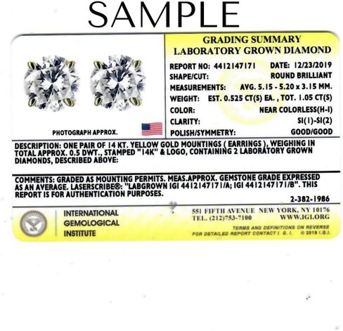 Certified 1 Ct TW Round Cut Diamond Studs Women's Earrings in 14k White or Yellow Gold Lab Grown (D,E/VS-SI1) in Kuwait