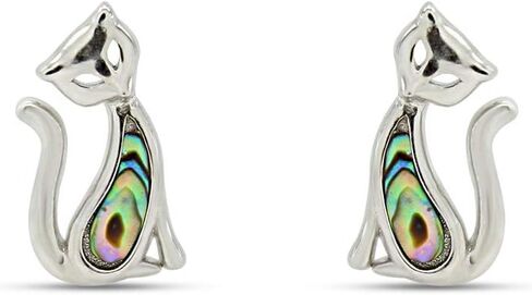 AFFY Abalone Shell Animal (Dolphin, Unicorn, Seahorse, Turtle, Cat) 14k White Gold Over Sterling Silver Stud Earrings Jewelry Gift in Kuwait