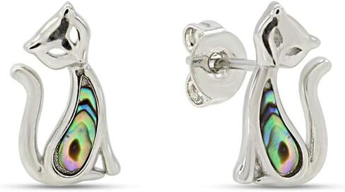 AFFY Abalone Shell Animal (Dolphin, Unicorn, Seahorse, Turtle, Cat) 14k White Gold Over Sterling Silver Stud Earrings Jewelry Gift in Kuwait