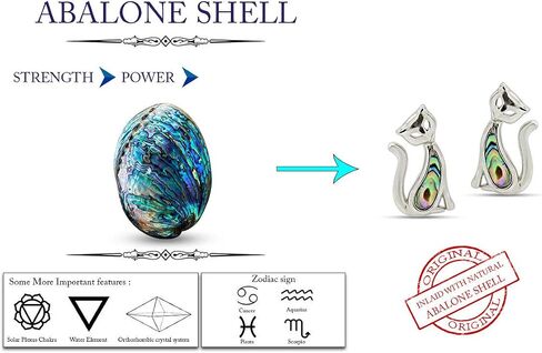 AFFY Abalone Shell Animal (Dolphin, Unicorn, Seahorse, Turtle, Cat) 14k White Gold Over Sterling Silver Stud Earrings Jewelry Gift in Kuwait