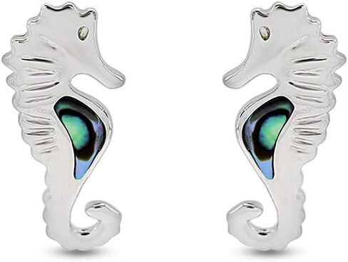 AFFY Abalone Shell Animal (Dolphin, Unicorn, Seahorse, Turtle, Cat) 14k White Gold Over Sterling Silver Stud Earrings Jewelry Gift in Kuwait