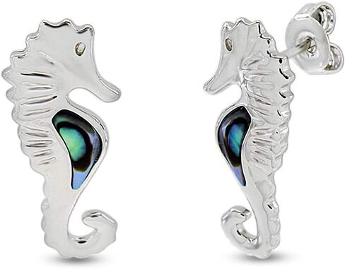 AFFY Abalone Shell Animal (Dolphin, Unicorn, Seahorse, Turtle, Cat) 14k White Gold Over Sterling Silver Stud Earrings Jewelry Gift in Kuwait