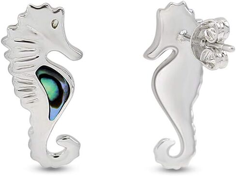 AFFY Abalone Shell Animal (Dolphin, Unicorn, Seahorse, Turtle, Cat) 14k White Gold Over Sterling Silver Stud Earrings Jewelry Gift in Kuwait