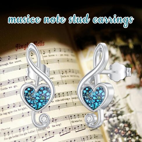 Music Note Earrings 925 Sterling Silver Music Note Turquoise Stud Earrings Turquoise Music Jewelry Gifts for Music Lover Women Mother in Saudi Arabia