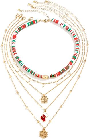 YBMYCM Christmas Necklaces Cute Santa Claus Jingle Bell Snow Christmas Tree Multi Layer Choker Necklace for Christmas Party Holiday Gift in Saudi Arabia