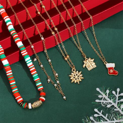 YBMYCM Christmas Necklaces Cute Santa Claus Jingle Bell Snow Christmas Tree Multi Layer Choker Necklace for Christmas Party Holiday Gift in Saudi Arabia