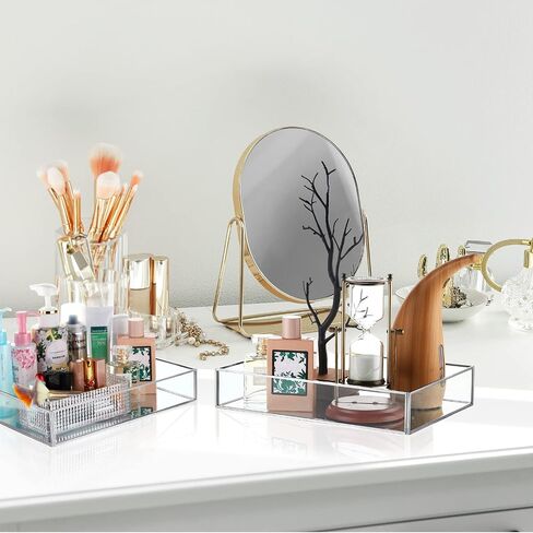 Jetec 3 Pieces Mirror Tray Metal Vanity Mirror Tray Rectangle Octagon Perfume Tray Mirror Makeup Tray Cosmetic Dresser Tray for Dresser Bedroom Bathroom Hotel, 3 Sizes(Silver) in Saudi Arabia