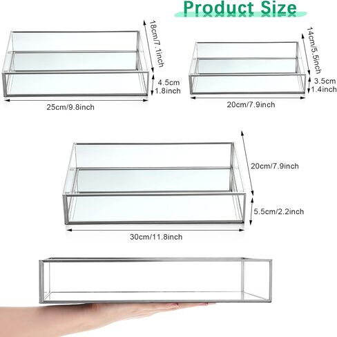 Jetec 3 Pieces Mirror Tray Metal Vanity Mirror Tray Rectangle Octagon Perfume Tray Mirror Makeup Tray Cosmetic Dresser Tray for Dresser Bedroom Bathroom Hotel, 3 Sizes(Silver) in Saudi Arabia