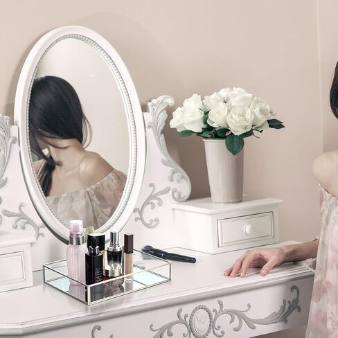 Jetec 3 Pieces Mirror Tray Metal Vanity Mirror Tray Rectangle Octagon Perfume Tray Mirror Makeup Tray Cosmetic Dresser Tray for Dresser Bedroom Bathroom Hotel, 3 Sizes(Silver) in Saudi Arabia