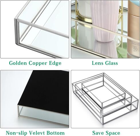 Jetec 3 Pieces Mirror Tray Metal Vanity Mirror Tray Rectangle Octagon Perfume Tray Mirror Makeup Tray Cosmetic Dresser Tray for Dresser Bedroom Bathroom Hotel, 3 Sizes(Silver) in Saudi Arabia