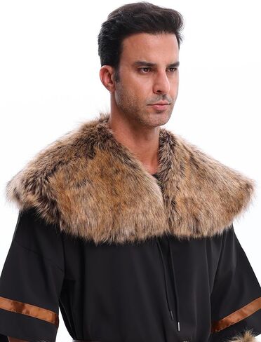 Men's Viking Faux Fur Curved Collar Mantle Shawl Warp Medieval Renaissance Style Cosplay Halloween Warrior Costume Accessory in Saudi Arabia