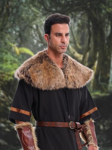 Men's Viking Faux Fur Curved Collar Mantle Shawl Warp Medieval Renaissance Style Cosplay Halloween Warrior Costume Accessory in Saudi Arabia