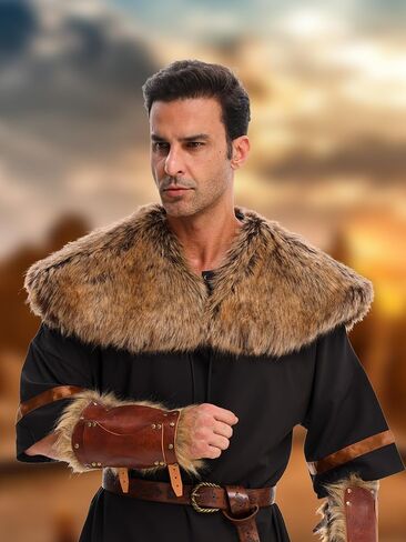 Men's Viking Faux Fur Curved Collar Mantle Shawl Warp Medieval Renaissance Style Cosplay Halloween Warrior Costume Accessory in Saudi Arabia