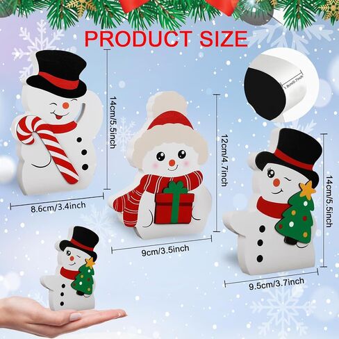 Snowman Christmas Decorations for Indoor Use - Cute Wooden Snowman Blocks Set of 3, Winter Tiered Tray Decor for Xmas Table, Home, Office Shelf, and Door (Canes Giftbox Christmastree) in Saudi Arabia