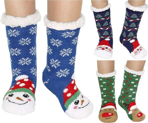 Gilbins Winter-Weight Thermal Fleece-Lined Cozy Christmas Holiday Sherpa Lined Slipper Socks, 3 Pair Pack in Saudi Arabia