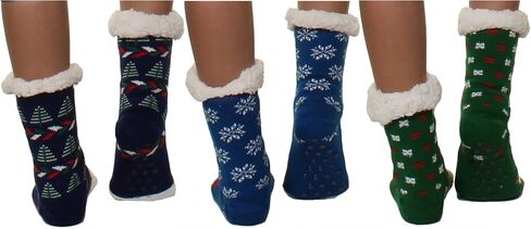 Gilbins Winter-Weight Thermal Fleece-Lined Cozy Christmas Holiday Sherpa Lined Slipper Socks, 3 Pair Pack in Saudi Arabia