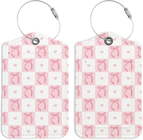 Pink Bow Luggage Tags for Suitcases, Preppy Grid Luggage Tag, Back to School, Trendy Girly 2 Pack Travel Luggage Tags, Teen Girls Gifts Suitcase Tags in Kuwait
