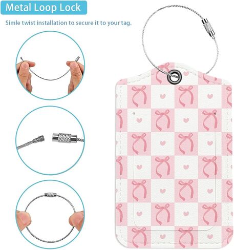 Pink Bow Luggage Tags for Suitcases, Preppy Grid Luggage Tag, Back to School, Trendy Girly 2 Pack Travel Luggage Tags, Teen Girls Gifts Suitcase Tags in Kuwait