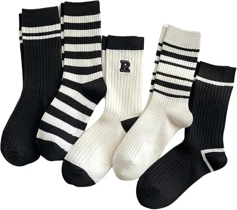 Verdusa Women's 5 Pairs Striped Crew Socks Casual Athletic Socks in Saudi Arabia