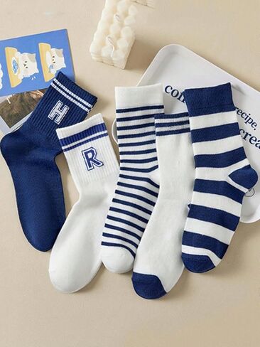 Verdusa Women's 5 Pairs Striped Crew Socks Casual Athletic Socks in Saudi Arabia