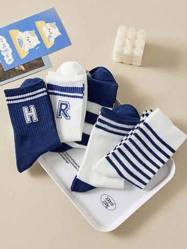 Verdusa Women's 5 Pairs Striped Crew Socks Casual Athletic Socks in Saudi Arabia