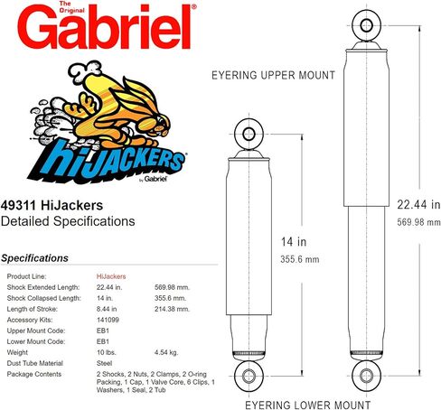 Gabriel 49311 HiJackers Rear Adjustable Air Shock Absorbers Fits Isuzu Amigo, Trooper; Jeep Comanche, Gladiator, Mitsubishi Montero; Nissan Frontier, Pathfinder, Xterra; Toyota Land Cruiser (1 Pair) in Kuwait