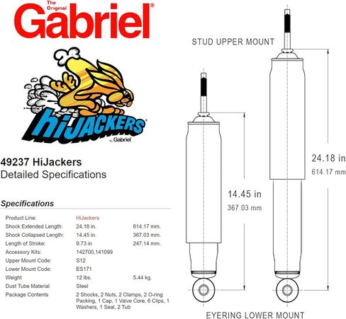 Gabriel 49311 HiJackers Rear Adjustable Air Shock Absorbers Fits Isuzu Amigo, Trooper; Jeep Comanche, Gladiator, Mitsubishi Montero; Nissan Frontier, Pathfinder, Xterra; Toyota Land Cruiser (1 Pair) in Kuwait