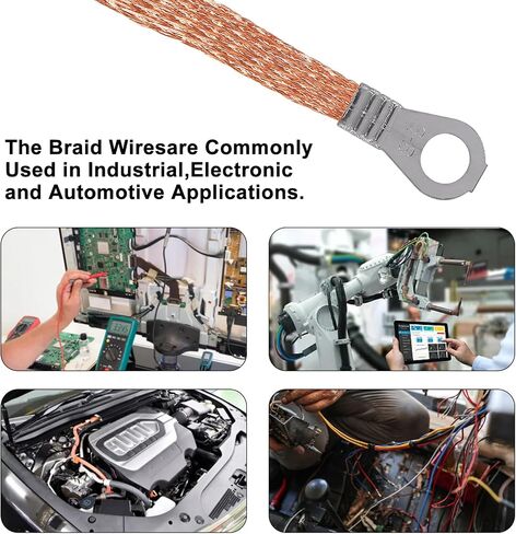 10pcs 10mm Wide 6 Square Meters 200MM Ground Straps 7.87 inch Engine Strap Kit Universal Automotive Copper Automotive Grounding Strap Wire Connectors Braided with Terminals Plugs 200mm for Most Cars in Saudi Arabia