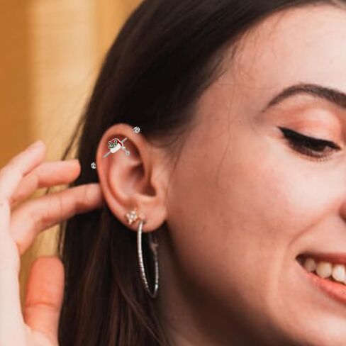 14G عيد الميلاد شريط الغضروف ثقب 316L الجراحية الفولاذ المقاوم للصدأ الحديد الصناعية ثقب شريط لطيف شجرة عيد الميلاد، سانتا كلوز هيئة المجوهرات الغضروف مسمار الأقراط in Kuwait