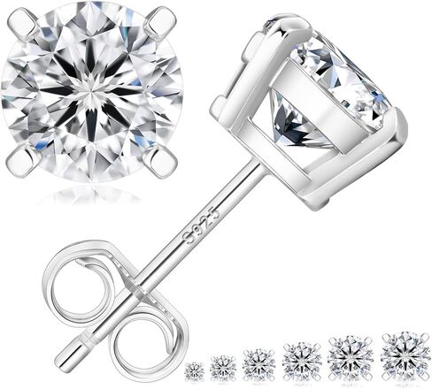 KRKC&CO Moissanite Studs Earrings, Sparkly Round Cut Lab Created Earrings, S925 Sterling Silver, 0.6-3.0CT, D Color, VVS1, 14K White Gold Jewelry Gifts for Women in Saudi Arabia