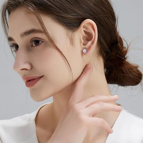 KRKC&CO Moissanite Studs Earrings, Sparkly Round Cut Lab Created Earrings, S925 Sterling Silver, 0.6-3.0CT, D Color, VVS1, 14K White Gold Jewelry Gifts for Women in Saudi Arabia