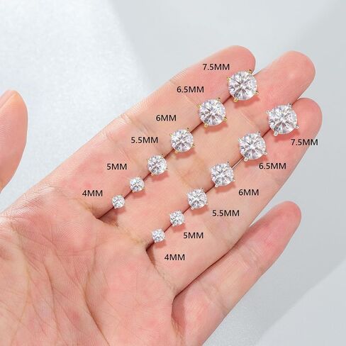 KRKC&CO Moissanite Studs Earrings, Sparkly Round Cut Lab Created Earrings, S925 Sterling Silver, 0.6-3.0CT, D Color, VVS1, 14K White Gold Jewelry Gifts for Women in Saudi Arabia