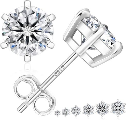 KRKC&CO Moissanite Studs Earrings, Sparkly Round Cut Lab Created Earrings, S925 Sterling Silver, 0.6-3.0CT, D Color, VVS1, 14K White Gold Jewelry Gifts for Women in Saudi Arabia