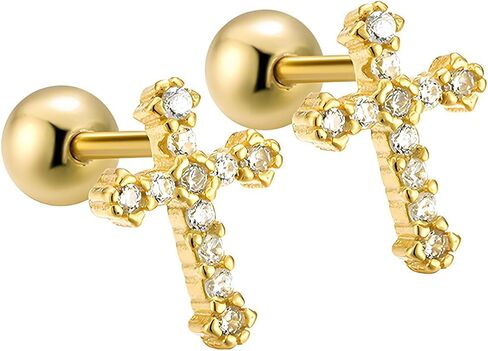 Gold Cross Earrings 14K Real Gold Filled Plated Trendy Dainty Cute Cubic Zirconia Screw Back Nickel Free Small Stud Earrings for Women Men in Kuwait