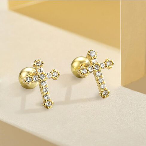 Gold Cross Earrings 14K Real Gold Filled Plated Trendy Dainty Cute Cubic Zirconia Screw Back Nickel Free Small Stud Earrings for Women Men in Kuwait