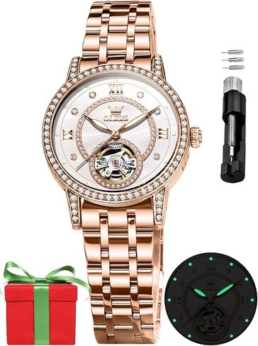 OLEVS Automatic Women's Watches Skeleton Starry Sky Ladies Watch Silver Rose Gold Mechanical Luxury Business Dress Diamond Luminous Waterproof Wrist Watches Watches in Kuwait