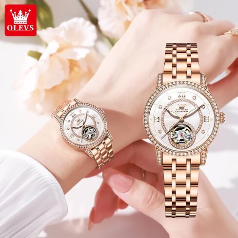 OLEVS Automatic Women's Watches Skeleton Starry Sky Ladies Watch Silver Rose Gold Mechanical Luxury Business Dress Diamond Luminous Waterproof Wrist Watches Watches in Kuwait