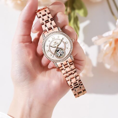 OLEVS Automatic Women's Watches Skeleton Starry Sky Ladies Watch Silver Rose Gold Mechanical Luxury Business Dress Diamond Luminous Waterproof Wrist Watches Watches in Kuwait