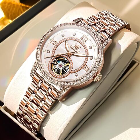 OLEVS Automatic Women's Watches Skeleton Starry Sky Ladies Watch Silver Rose Gold Mechanical Luxury Business Dress Diamond Luminous Waterproof Wrist Watches Watches in Kuwait