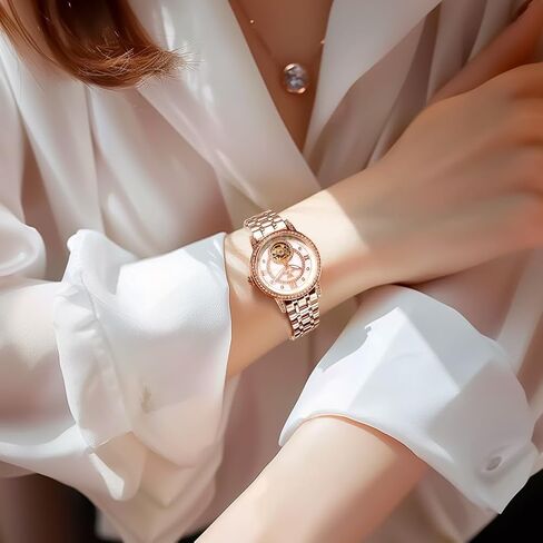 OLEVS Automatic Women's Watches Skeleton Starry Sky Ladies Watch Silver Rose Gold Mechanical Luxury Business Dress Diamond Luminous Waterproof Wrist Watches Watches in Kuwait