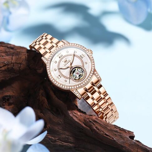 OLEVS Automatic Women's Watches Skeleton Starry Sky Ladies Watch Silver Rose Gold Mechanical Luxury Business Dress Diamond Luminous Waterproof Wrist Watches Watches in Kuwait