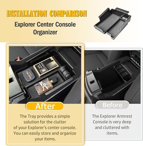 Center Console Organizer Tray Compatible with Ford Explorer 2012 2013 2014 2015 2016 2017 2018 2019 Accessories, Armrest Box Secondary Insert Tray Coins Holder Storage Compartment, Black Trim in Saudi Arabia
