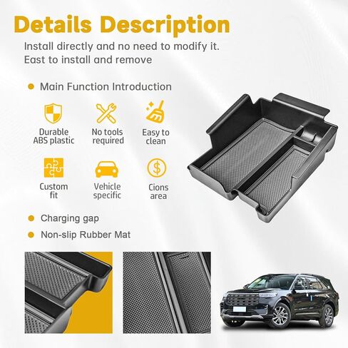 Center Console Organizer Tray Compatible with Ford Explorer 2012 2013 2014 2015 2016 2017 2018 2019 Accessories, Armrest Box Secondary Insert Tray Coins Holder Storage Compartment, Black Trim in Saudi Arabia