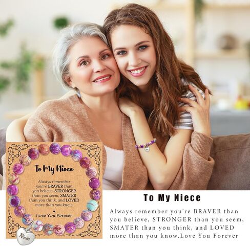 BAYLAY Natural Stone Bracelet Gifts for Women Girls - Beaded Bracelet Heart Charm Bracelet Inspirational Bracelet Chrismas Gifts Bracelets Gifts for Mom Grandma Nieces Aunt Daughter Granddaughter in Saudi Arabia