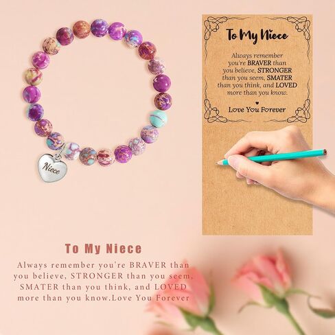 BAYLAY Natural Stone Bracelet Gifts for Women Girls - Beaded Bracelet Heart Charm Bracelet Inspirational Bracelet Chrismas Gifts Bracelets Gifts for Mom Grandma Nieces Aunt Daughter Granddaughter in Saudi Arabia
