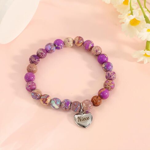 BAYLAY Natural Stone Bracelet Gifts for Women Girls - Beaded Bracelet Heart Charm Bracelet Inspirational Bracelet Chrismas Gifts Bracelets Gifts for Mom Grandma Nieces Aunt Daughter Granddaughter in Saudi Arabia