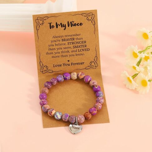 BAYLAY Natural Stone Bracelet Gifts for Women Girls - Beaded Bracelet Heart Charm Bracelet Inspirational Bracelet Chrismas Gifts Bracelets Gifts for Mom Grandma Nieces Aunt Daughter Granddaughter in Saudi Arabia