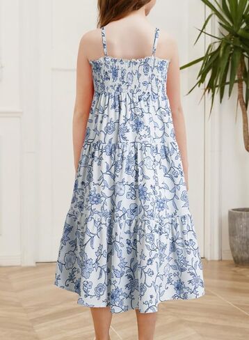 Girls Sundress Summer Boho Sleeveless Strap Smocked Tiered Dresses 6-15 Years in Saudi Arabia