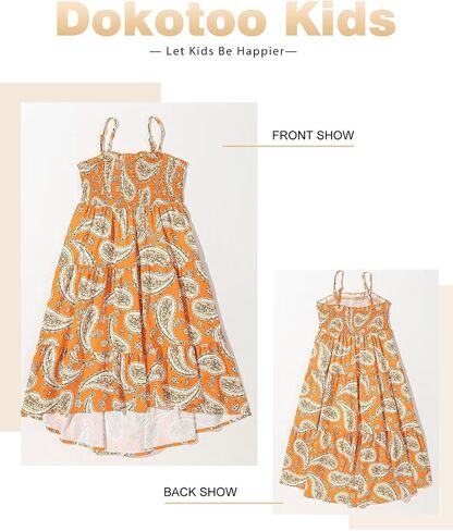 Girls Sundress Summer Boho Sleeveless Strap Smocked Tiered Dresses 6-15 Years in Saudi Arabia